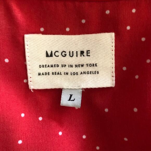 Maguire Feminine Red and White Polka Dot V-Neck Blouse with Peplum Detail Large - Picture 6 of 8